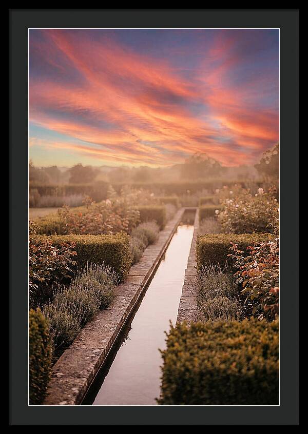 Garden Rill Water Channel At Dusk