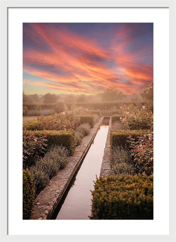 Garden Rill Water Channel At Dusk