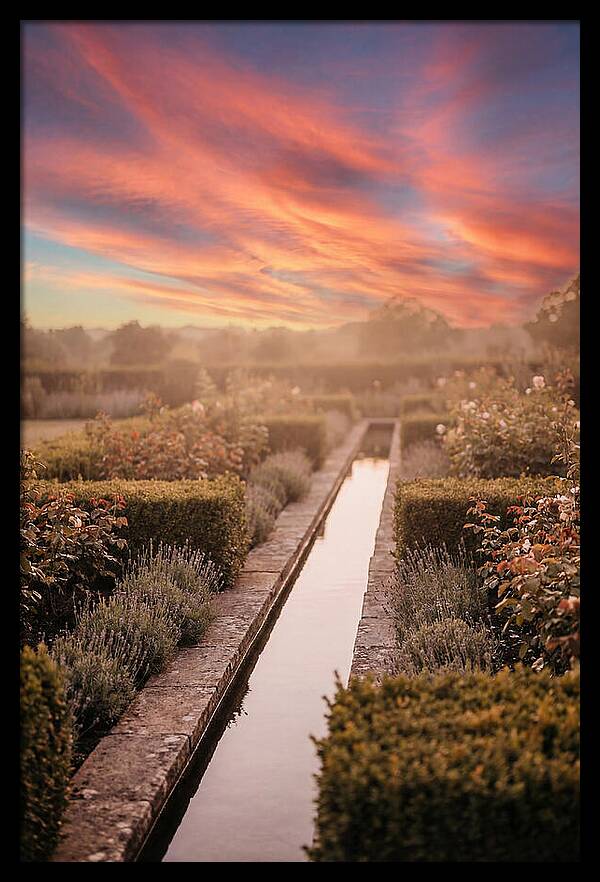 Garden Rill Water Channel At Dusk