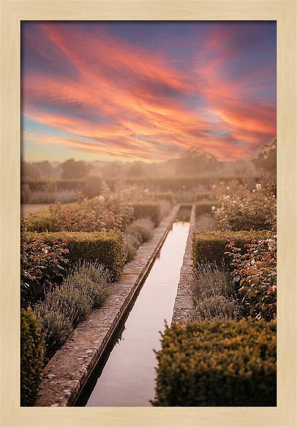 Garden Rill Water Channel At Dusk