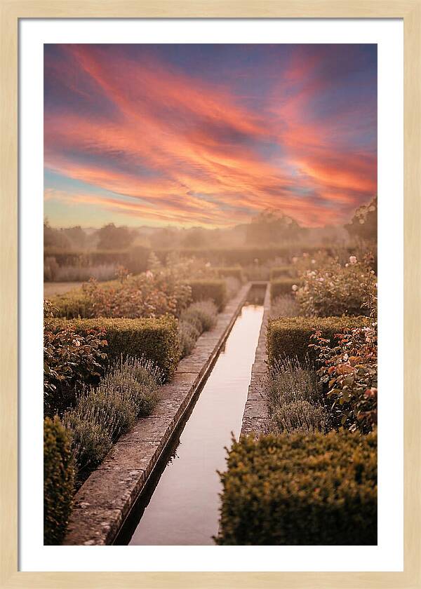 Garden Rill Water Channel At Dusk