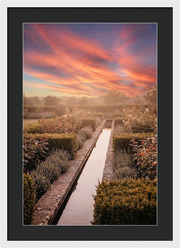 Garden Rill Water Channel At Dusk
