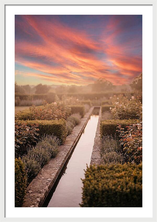 Garden Rill Water Channel At Dusk