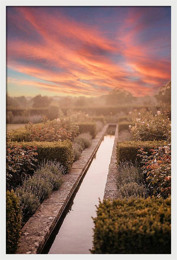 Garden Rill Water Channel At Dusk