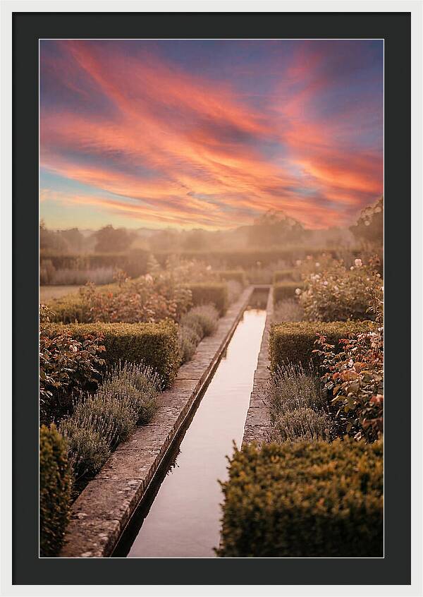 Garden Rill Water Channel At Dusk