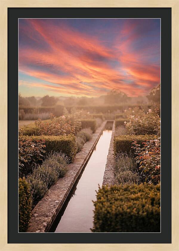 Garden Rill Water Channel At Dusk