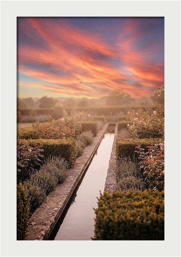 Garden Rill Water Channel At Dusk