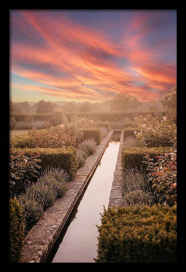 Garden Rill Water Channel At Dusk