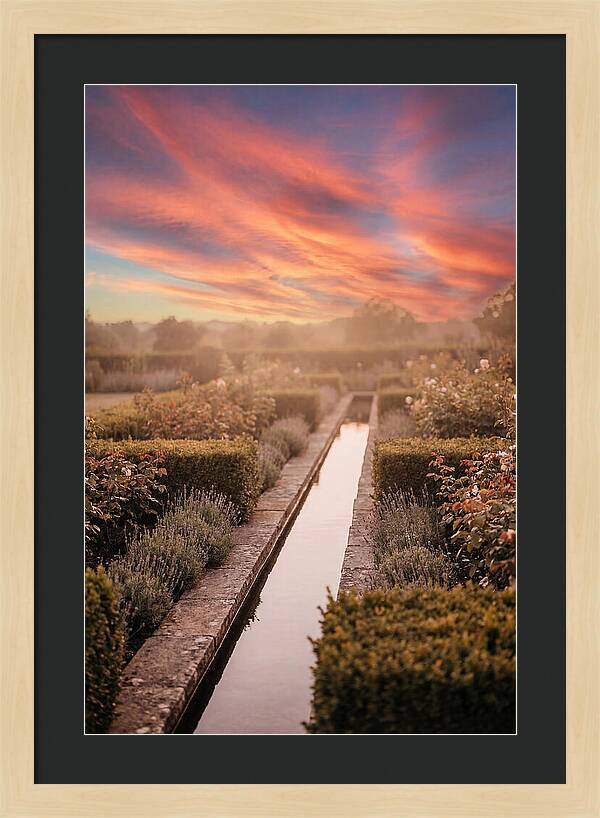 Garden Rill Water Channel At Dusk
