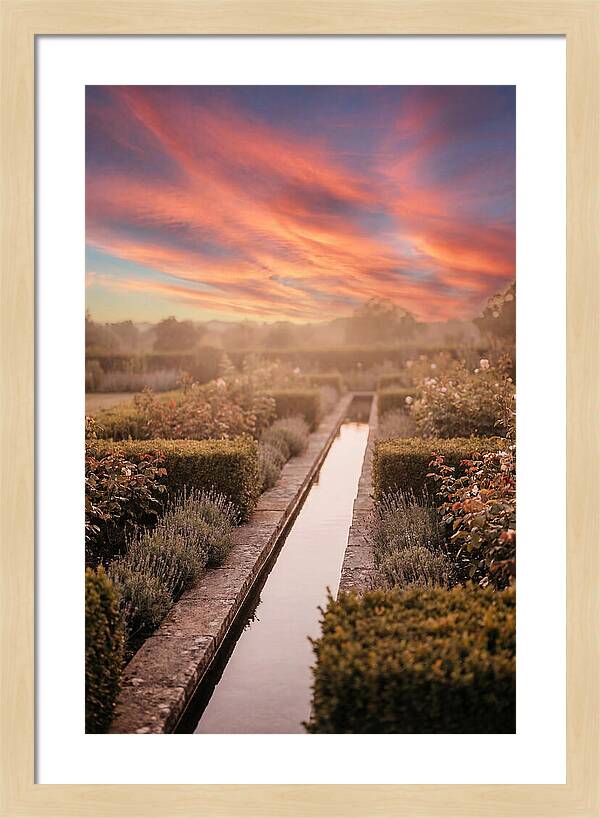 Garden Rill Water Channel At Dusk
