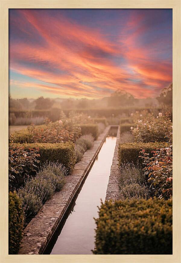 Garden Rill Water Channel At Dusk