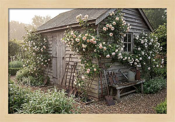 Garden Shed Embraced By Roses