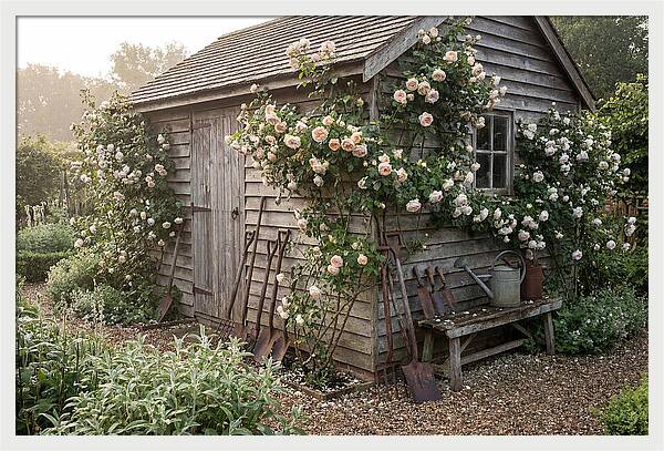 Garden Shed Embraced By Roses