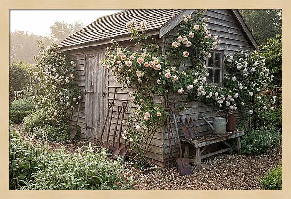 Garden Shed Embraced By Roses