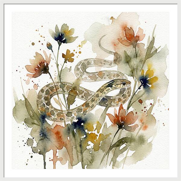 Garter Snake Among Blossoms