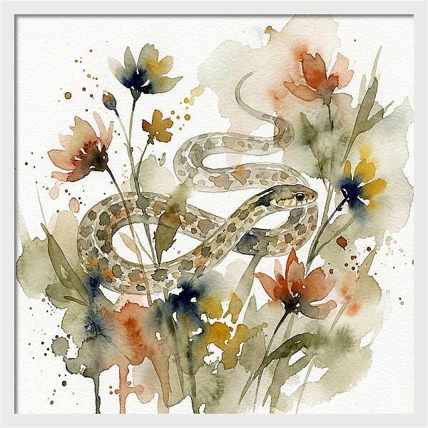 Garter Snake Among Blossoms