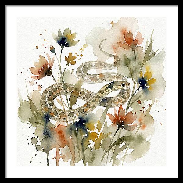 Garter Snake Among Blossoms