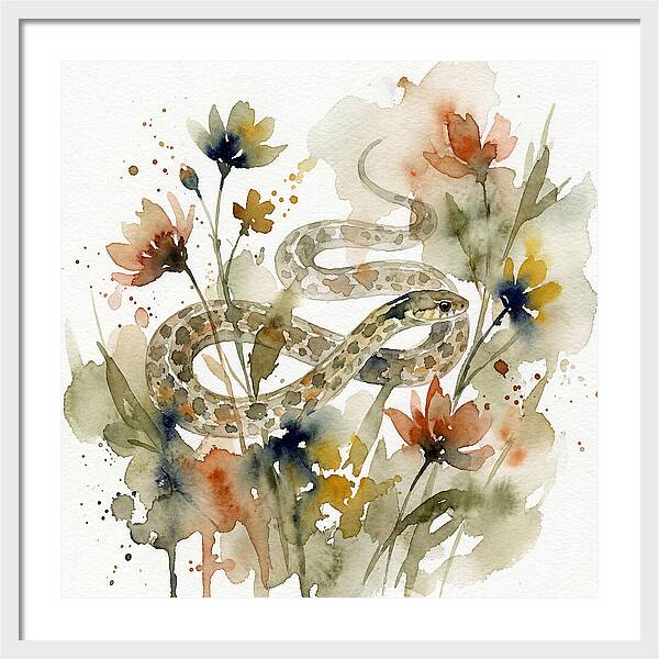 Garter Snake Among Blossoms