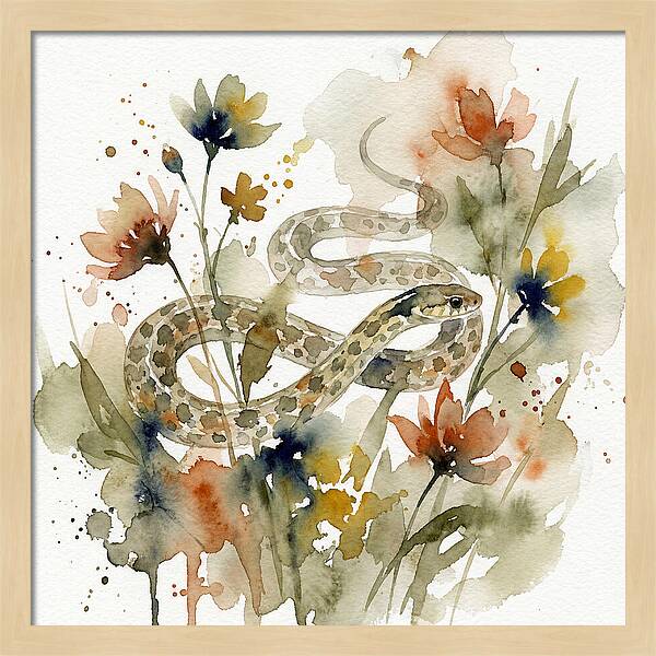 Garter Snake Among Blossoms
