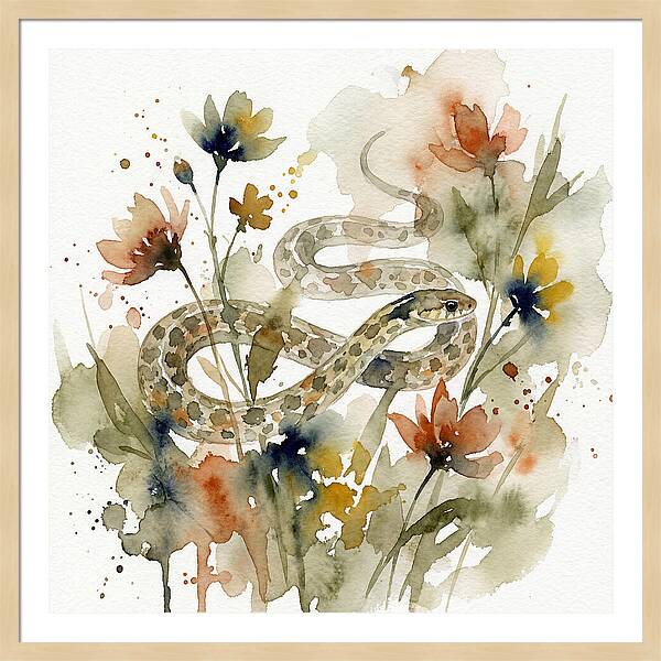 Garter Snake Among Blossoms