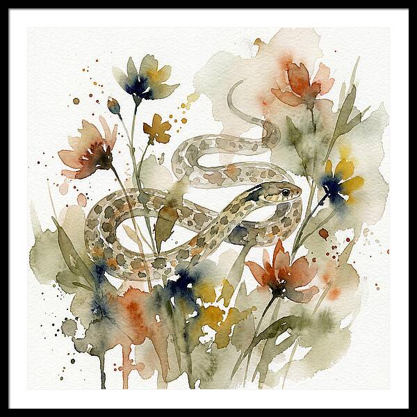 Garter Snake Among Blossoms