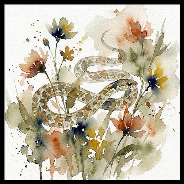 Garter Snake Among Blossoms