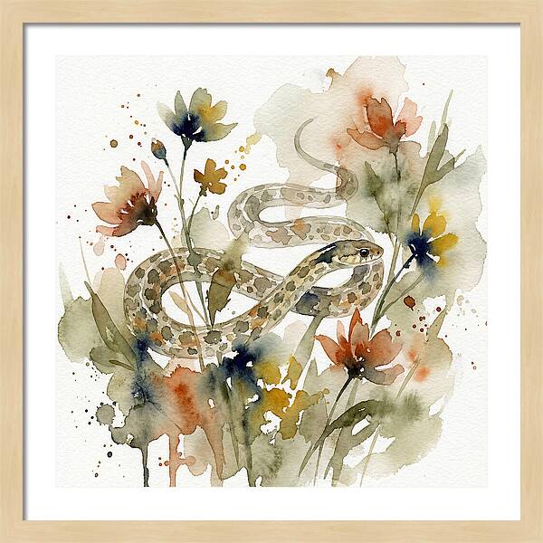 Garter Snake Among Blossoms