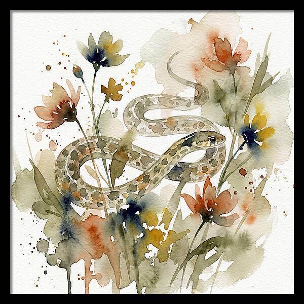 Garter Snake Among Blossoms