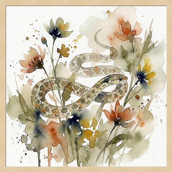 Garter Snake Among Blossoms
