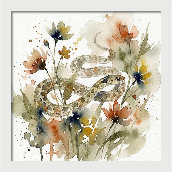 Garter Snake Among Blossoms