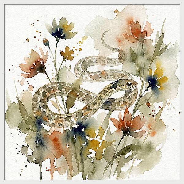 Garter Snake Among Blossoms