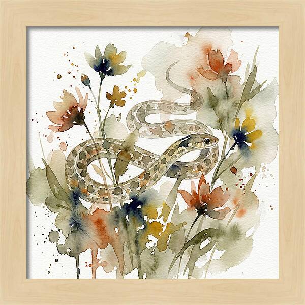 Garter Snake Among Blossoms