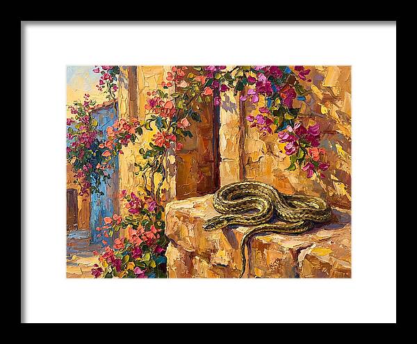 Garter Snake Among Bougainvillea
