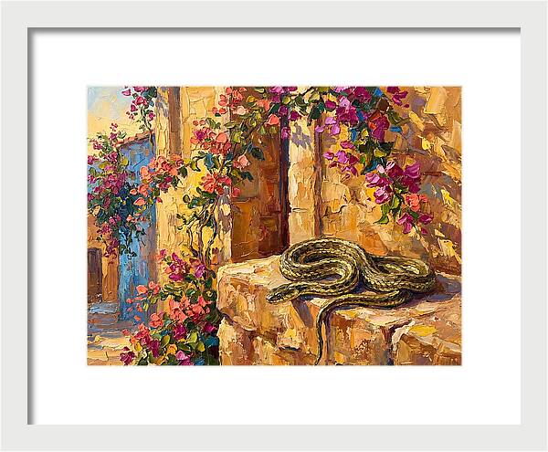 Garter Snake Among Bougainvillea
