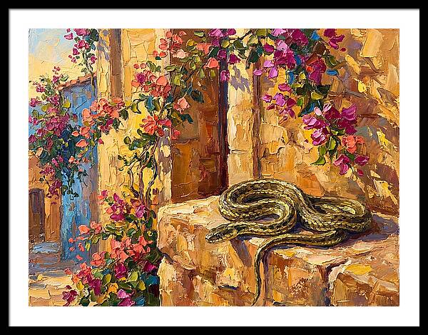 Garter Snake Among Bougainvillea