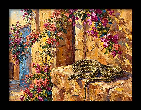 Garter Snake Among Bougainvillea