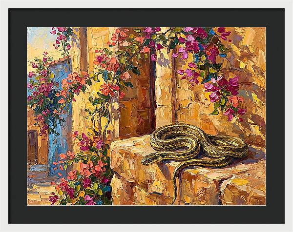 Garter Snake Among Bougainvillea