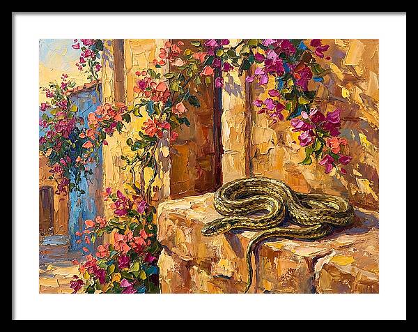 Garter Snake Among Bougainvillea