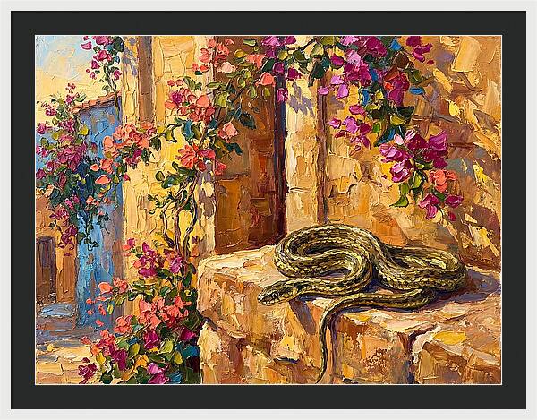 Garter Snake Among Bougainvillea