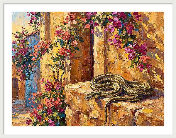 Garter Snake Among Bougainvillea