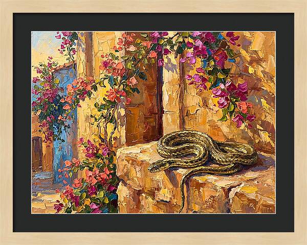 Garter Snake Among Bougainvillea