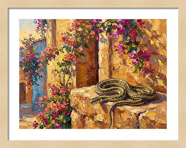 Garter Snake Among Bougainvillea