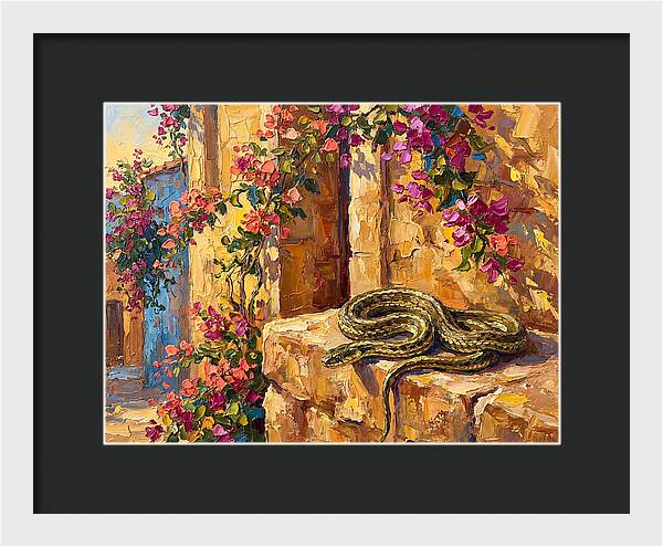 Garter Snake Among Bougainvillea