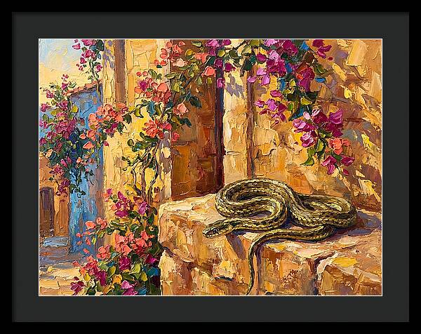 Garter Snake Among Bougainvillea
