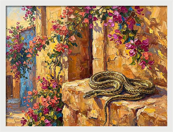 Garter Snake Among Bougainvillea