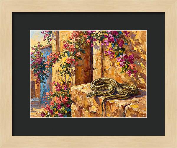 Garter Snake Among Bougainvillea