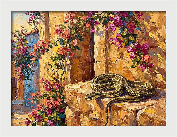 Garter Snake Among Bougainvillea