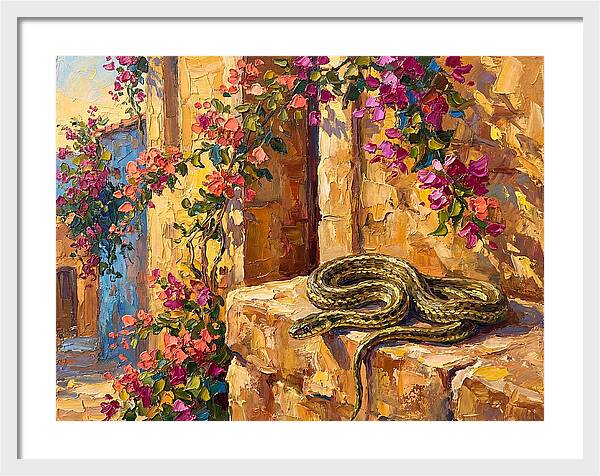 Garter Snake Among Bougainvillea