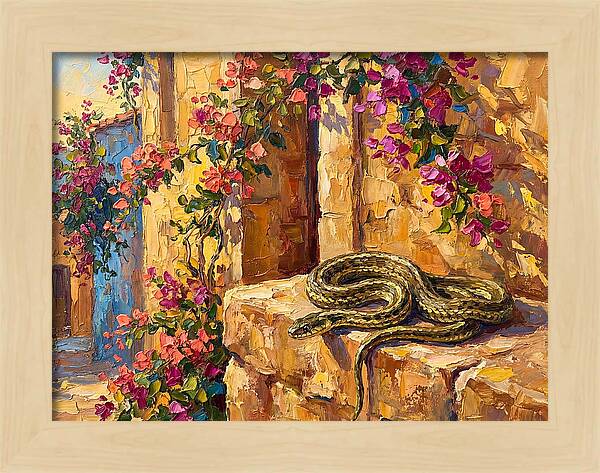 Garter Snake Among Bougainvillea
