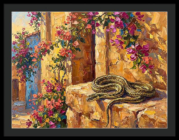 Garter Snake Among Bougainvillea